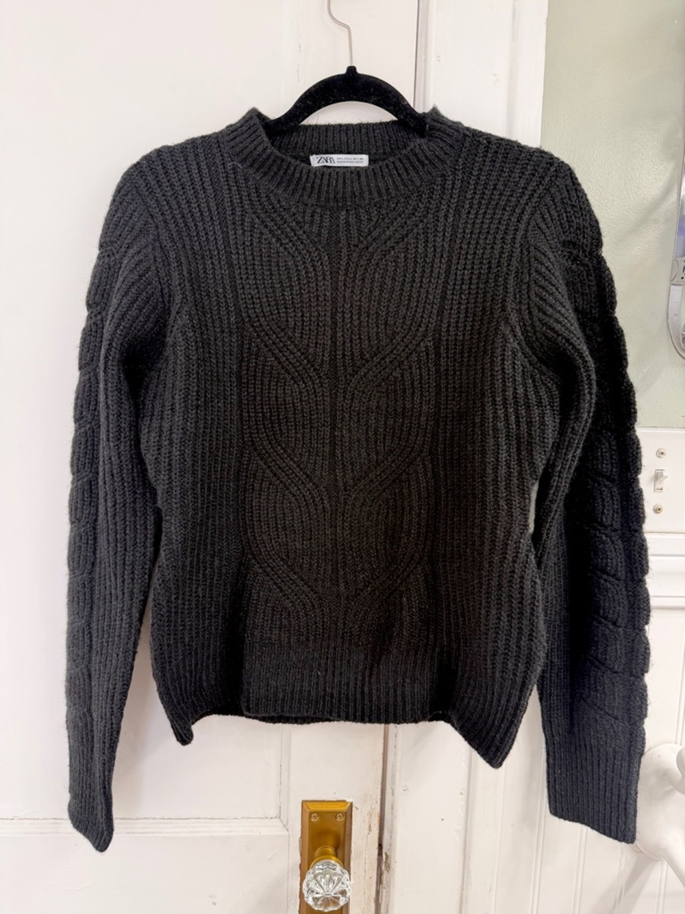 Zara Black Chunky Cable Knit Sweater Large